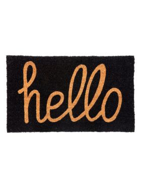 Hello Black and Natural PVC backed Coir Doormat