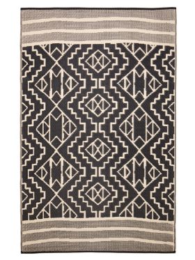Kilimanjaro Beige and Black Tribal African Recycled Plastic Outdoor Rug