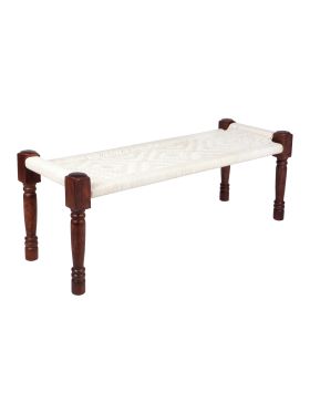 Atlas Woven Cotton White Braided Seating Bench or Charpai - 120 cm