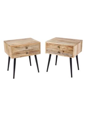 Set of 2 Zen Mango Wood Modern Rectangle Storage Side Table