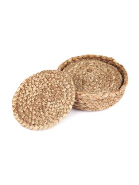 Set of 4 Willow 10 cm Natural Dining Jute Round Coaster with Holder