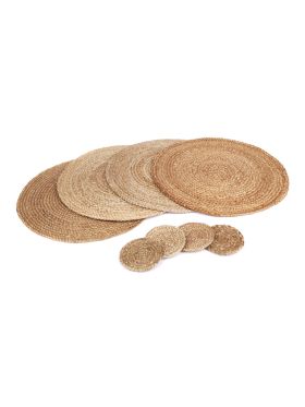 Set Of 4 Willow Natural Jute Round Placemats And Coasters