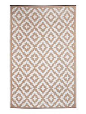 Aztec Beige and White Reversible Plastic Outdoor Large Rug