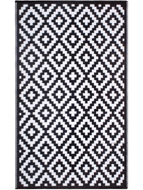 Aztec Black and White Monochrome Reversible Large Outdoor Rug
