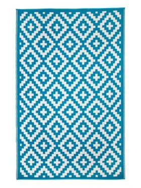 Aztec Teal and White Outdoor Rug