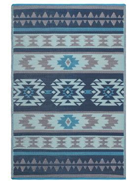 Cusco Tribal Blue Toned Recycled Plastic Reversible Large Mat