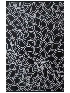 Eden Black and White Floral Recycled Plastic Outdoor Rug