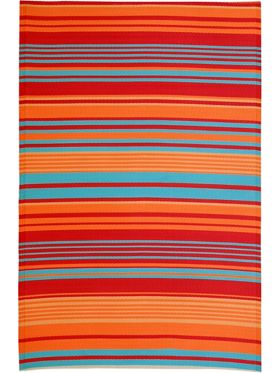 Malibu Multicoloured Striped Recycled Plastic Reversible Outdoor Rug