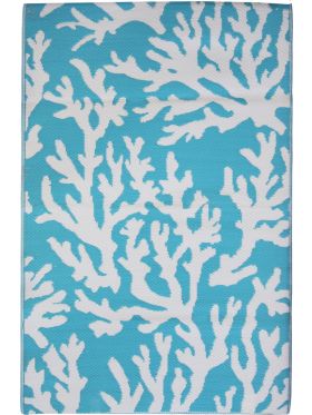 Marbella Blue and White Coastal Recycled Plastic Outdoor Rug