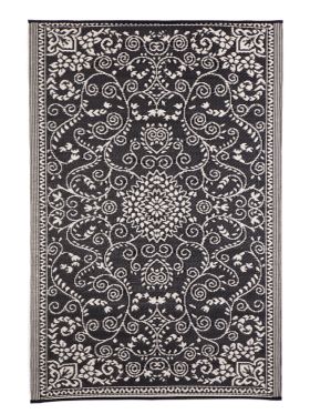 Murano Black and Cream Traditional Recycled Plastic Reversible Outdoor Rug