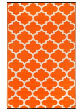 Tangier Carrot and White Moroccan Trellis Recycled Plastic Outdoor Rug