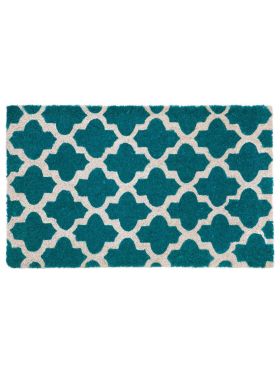 Girih Blue Trellis PVC backed Coir Doormat