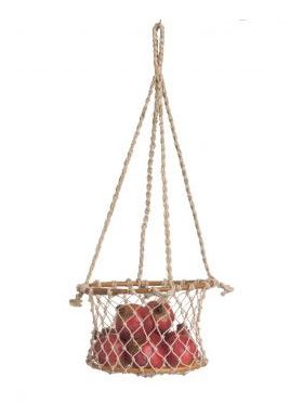 Prairie 1 Tier Jute and Rattan Hanging Basket for Fruits or Vegetables Storage