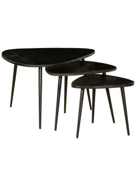Set Of 3 Paulo Black Solid Wood Nested Coffee Table