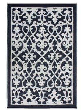 Venice Black and Cream Traditional Recycled Plastic Large Rug