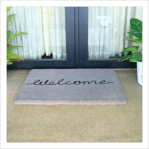 Grey Cursive 100% Coir Long Welcome Doormat