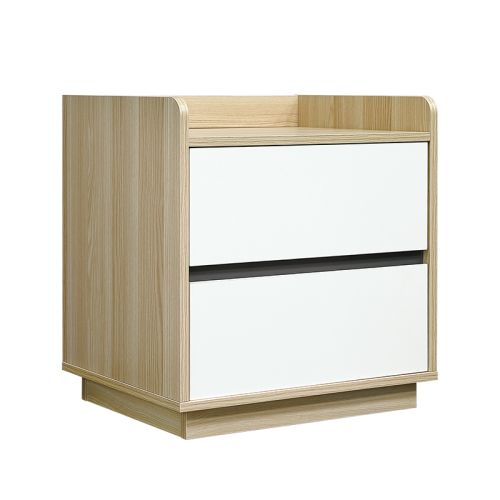 Raka White and Natural Bedside Table with 2 Drawers