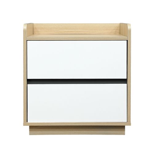 Raka White and Natural Bedside Table with 2 Drawers