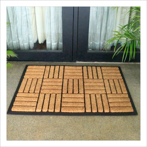 Parquet Tiles Geometrical Rubber Bordered Long Coir Doormat