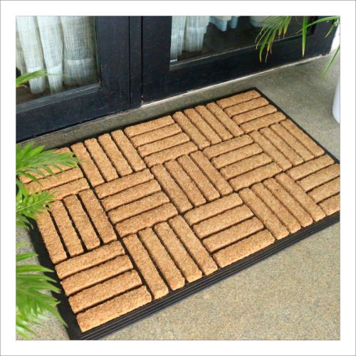 Parquet Tiles Geometrical Rubber Bordered Long Coir Doormat
