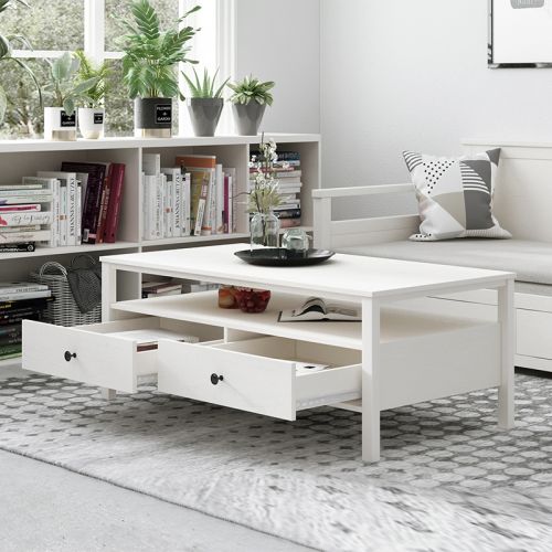 Floriana White 121cm Coffee Table with 2 Drawers