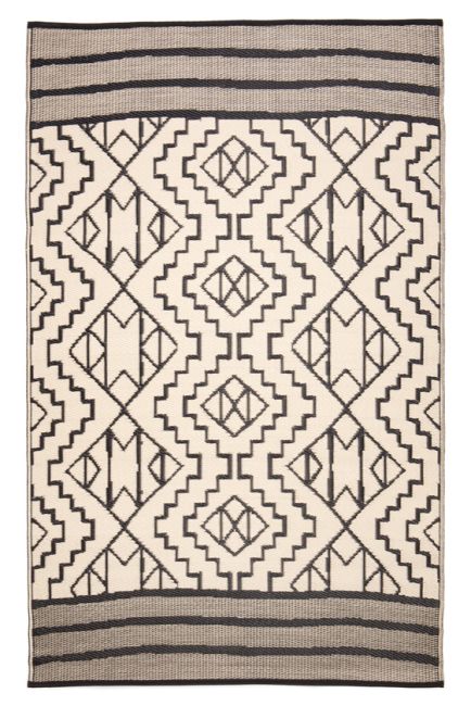 Kilimanjaro Beige and Black Tribal African Recycled Plastic Outdoor Rug
