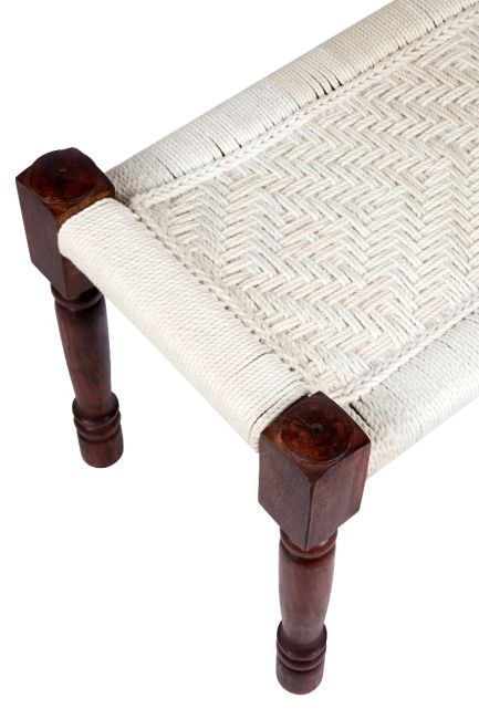 Atlas Woven Cotton White Braided Seating Bench or Charpai - 120 cm