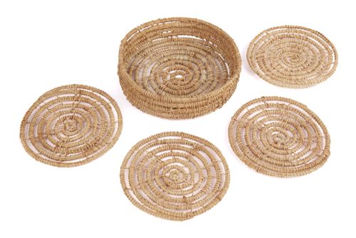 Set of 4 Magpie 10 cm Palm Fibre Round Coasters with Holder