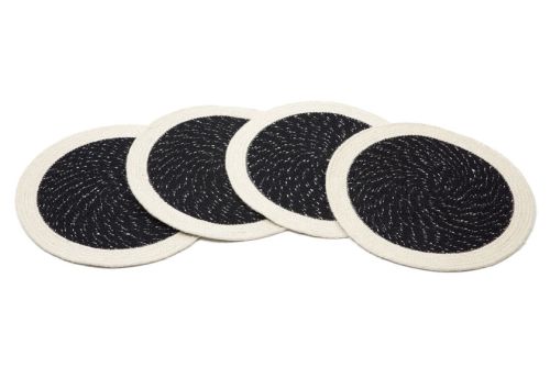 Set Of 4 Rosella Black & Cream Braided 38 cm Jute Round Placemat