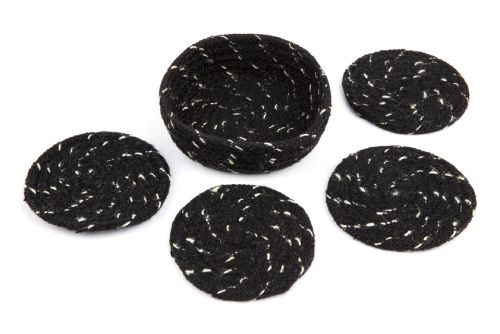 Set of 4 Deryn Black handmade 10 cm round jute coasters
