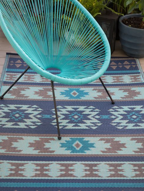 Cusco Tribal Blue Toned Reversible Outdoor Area Rug