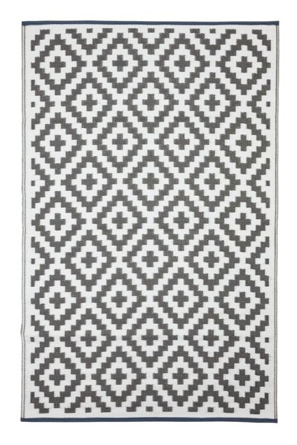 Aztec Grey And White Reversible Recycled Plastic Outdoor Rug