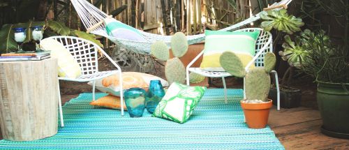 Cancun Aqua Blue Toned Melange Recycled Plastic Picnic Rug