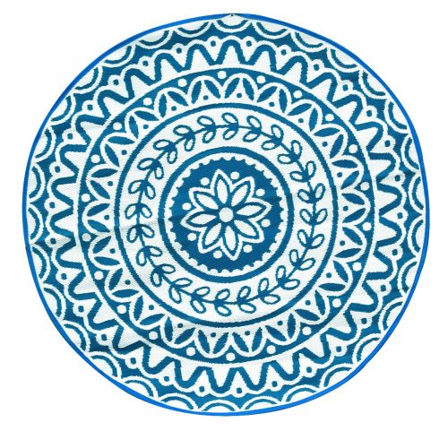 Pushpa Blue and White Floral Recycled Plastic Reversible Outdoor Rug