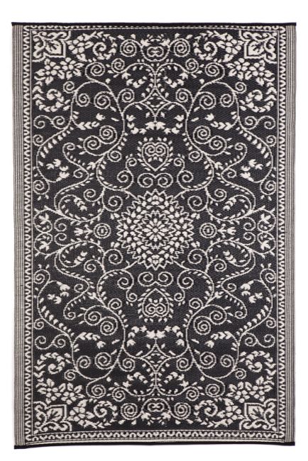 Murano Black and Cream Traditional Recycled Plastic Reversible Outdoor Rug