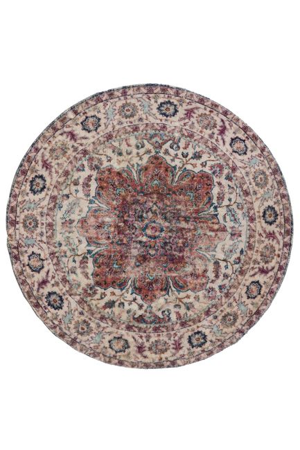 Babylon Multicolour Traditional Distressed Round Rug