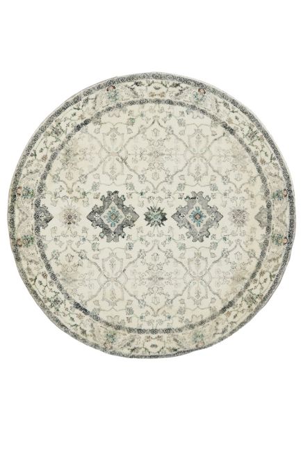 Susa Ivory Multicolour Traditional Distressed Round Rug