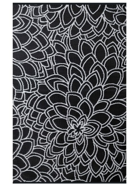 Eden Black and White Floral Recycled Plastic Outdoor Rug