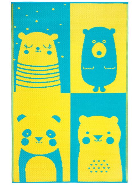 Nika Bear Indoor/Outdoor Kids Rug (Blue & Yellow)