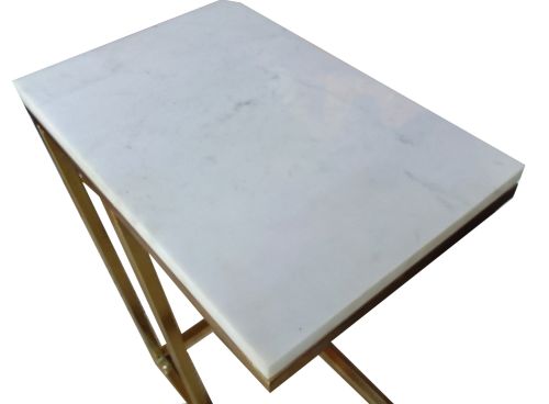 Bhumi C-Shaped Marble Top Gold Legs Side Table