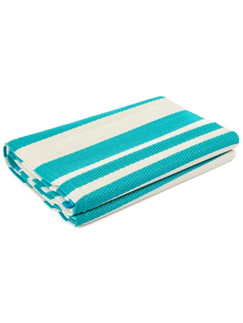 Cherai Aqua Blue Striped Recycled Plastic Folded Square Outdoor Mat