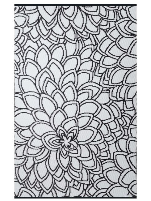 Eden Black and White Floral Recycled Plastic Area Rug