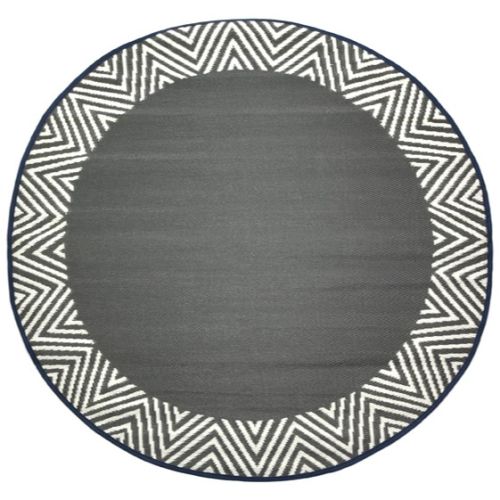 Olympia Grey and White Round Recycled Plastic Reversible Outdoor Rug