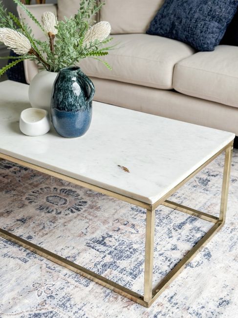 Jal Marble Top Gold Legs Large Coffee Table
