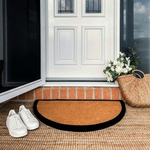 60x90 cm Black Border and Plain Natural Half Round Coir Doormat