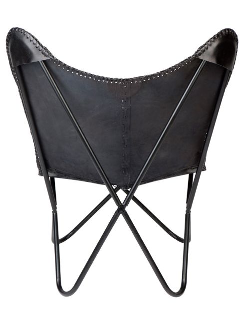 Monarch Black Genuine Leather Butterfly Chair