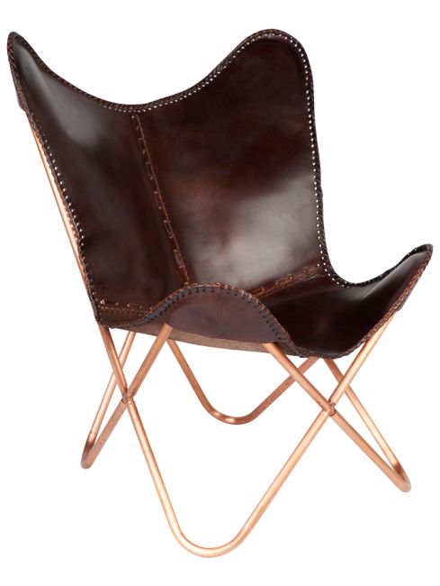 Montana Leather Butterfly Chair with Copper Antique and Cow Leather Seat