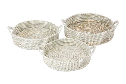 Set of 3 Mowdok Handmade Kaisa Grass Round Decorative Platter Trays
