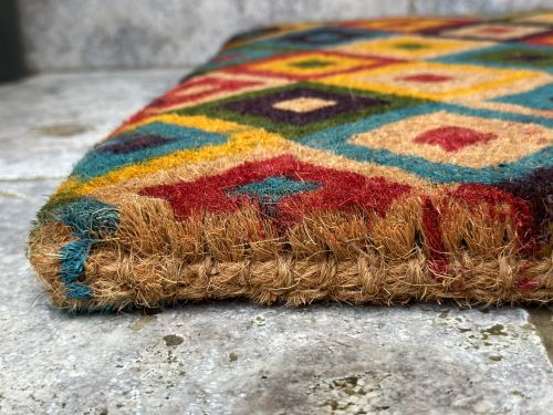 Saman Multicolour Diamond Thick Coir Doormat