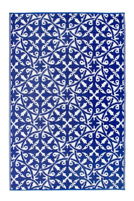 San Juan Blue and White Recycled Plastic Reversible Outdoor Rug